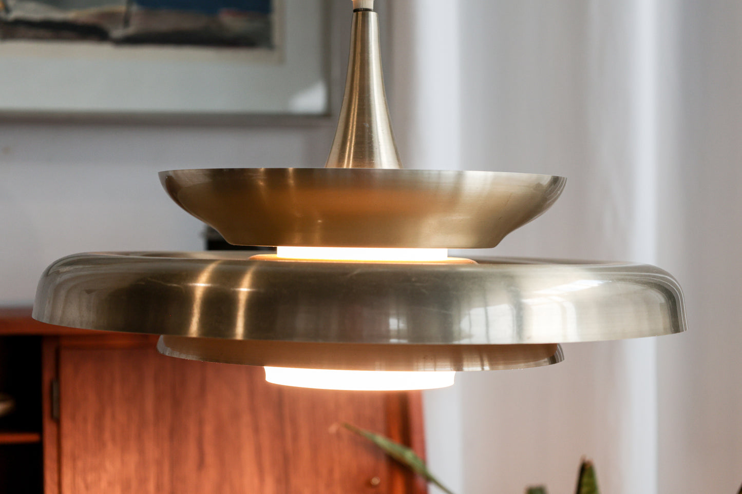 丹麥 復古 霧金 喇叭頸 飛碟吊燈 OLDANMARK