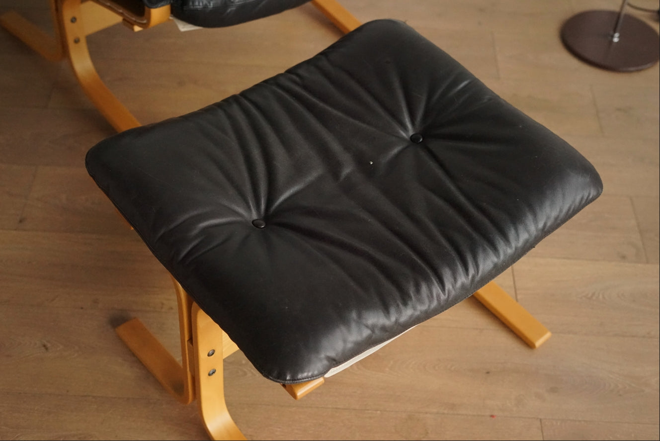 Siesta 黑色 真皮 低背扶手椅 (附腳凳)