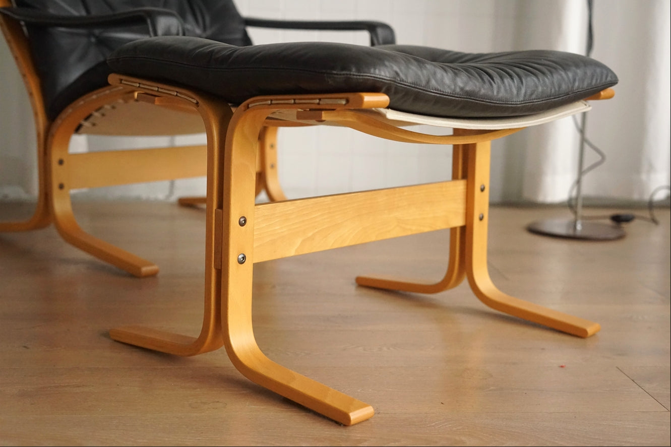 Siesta 黑色 真皮 低背扶手椅 (附腳凳)