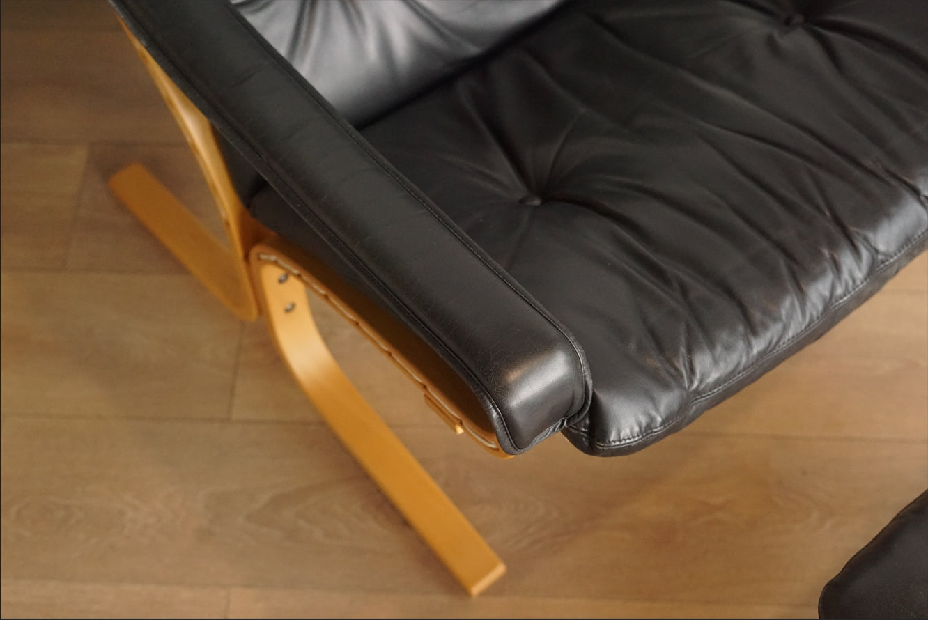 Siesta 黑色 真皮 低背扶手椅 (附腳凳)