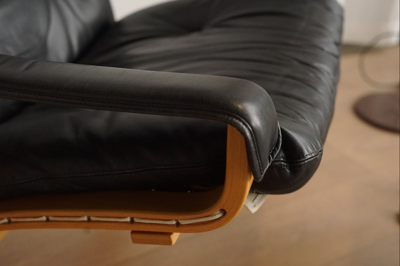 Siesta 黑色 真皮 低背扶手椅 (附腳凳)