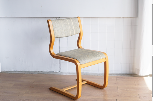 丹麥 櫸木 灰色條紋懸臂椅