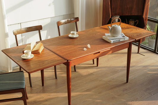 丹麥 柚木 簡約 圓潤 延伸小餐桌