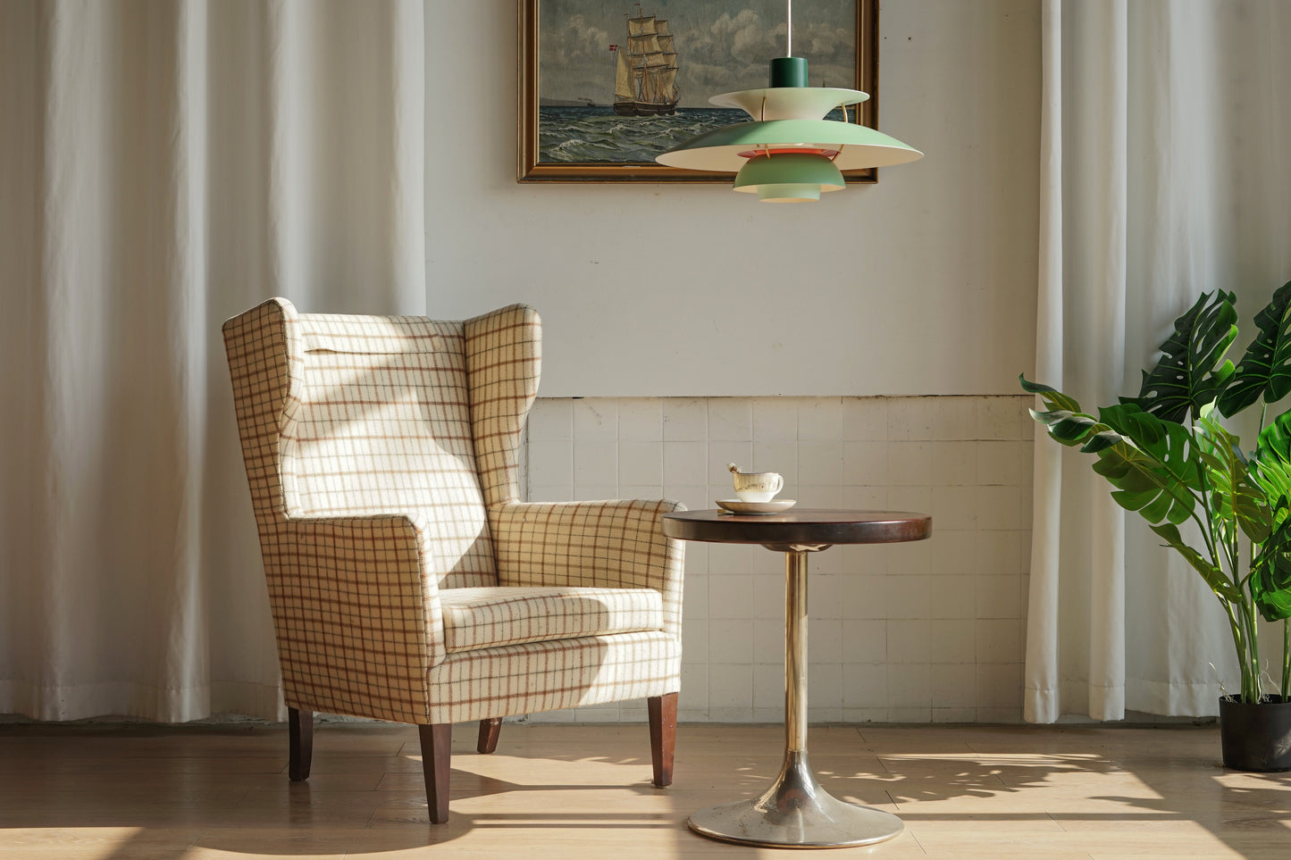 丹麥 格紋羊毛 高背翼背 休閒實木 沙發椅 - DnH LOFT Shop