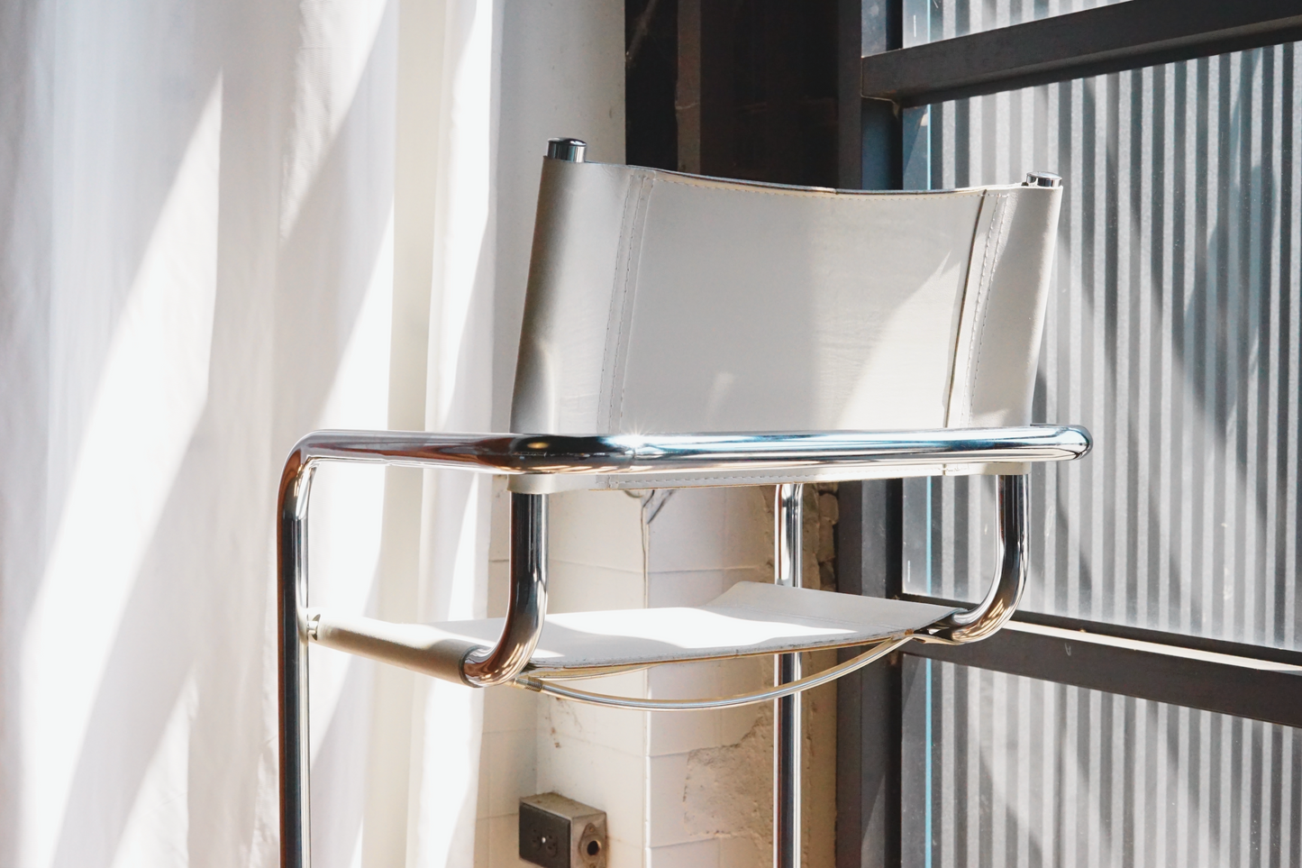 Mart Stam 白色 皮革 吧檯椅