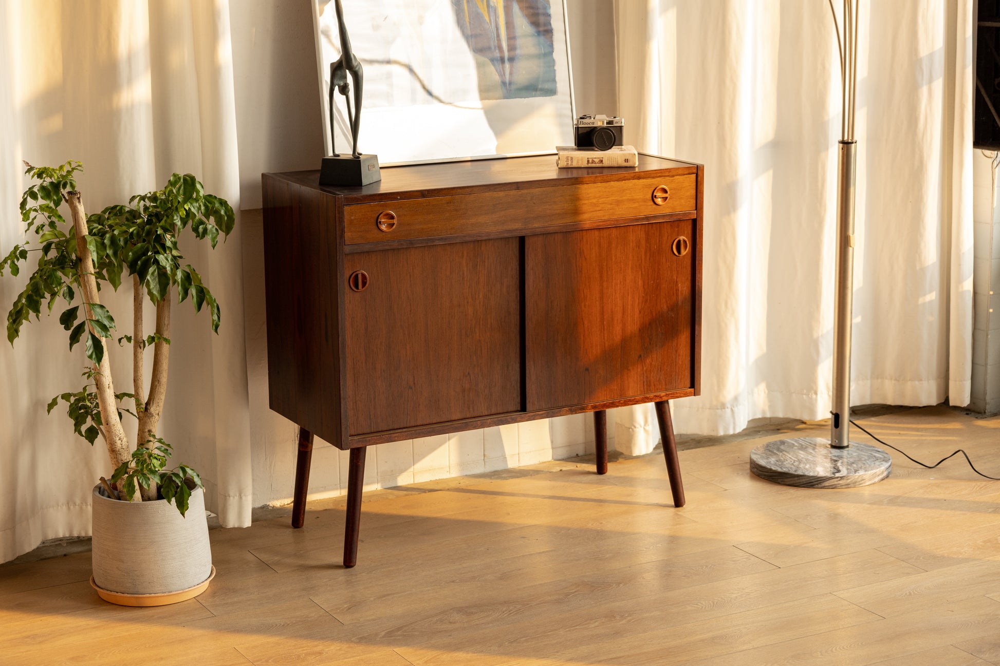 丹麥 玫瑰木 滑門 單抽 邊櫃 OLDANMARK