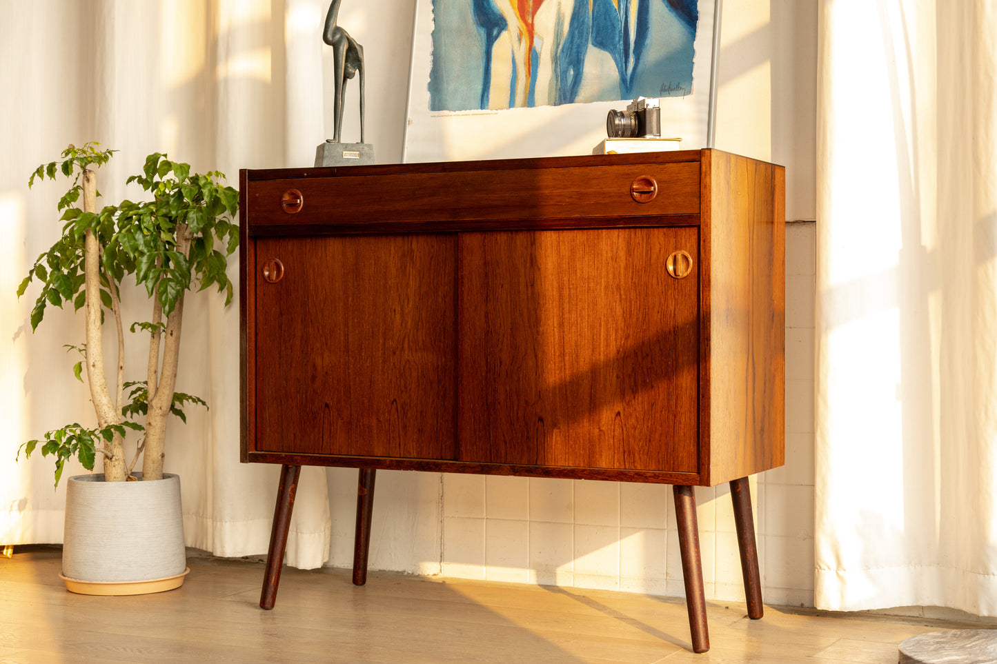 丹麥 玫瑰木 滑門 單抽 邊櫃 OLDANMARK