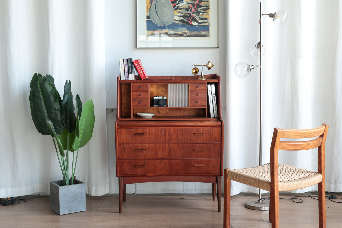 丹麥 柚木 長虹玻璃 復古 寫字櫃 OLDANMARK