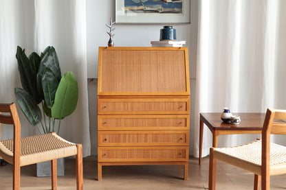 丹麥 柚木 藤編 復古 斜面 五斗櫃 OLDANMARK