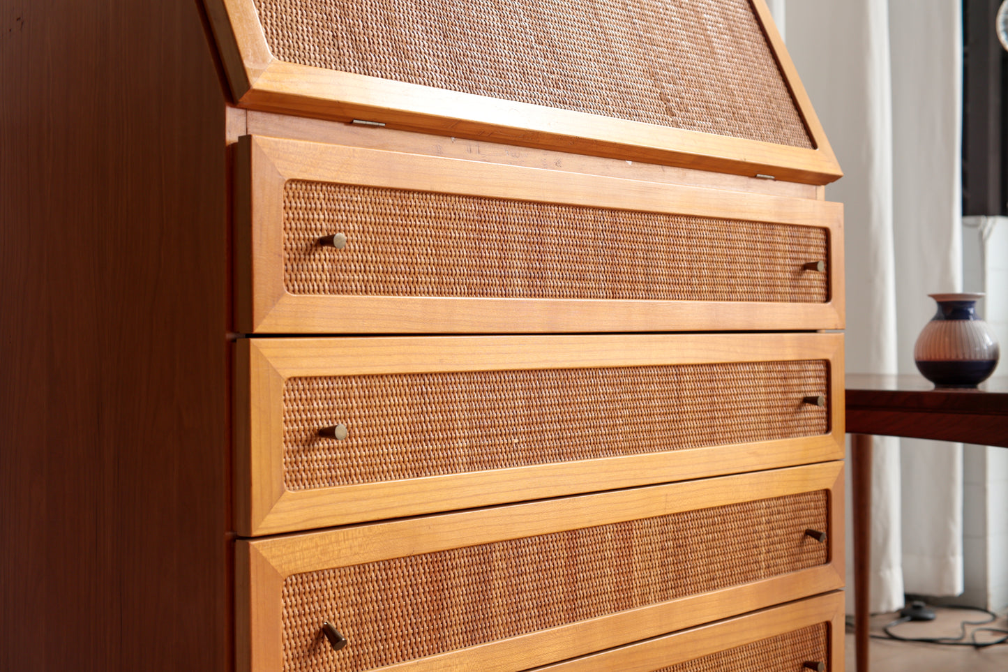 丹麥 柚木 藤編 復古 斜面 五斗櫃 OLDANMARK