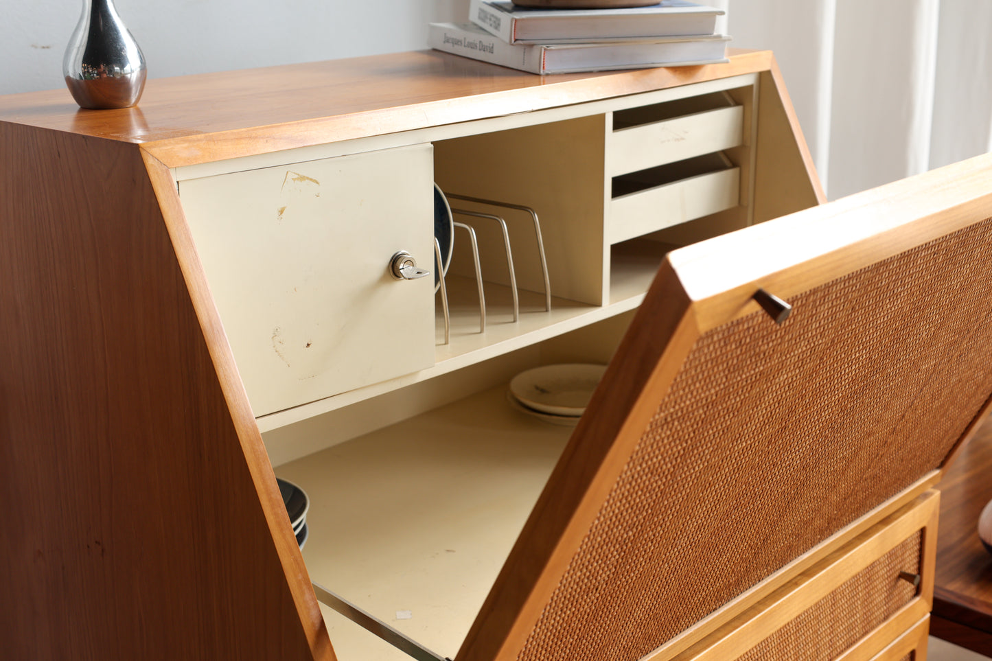 丹麥 柚木 藤編 復古 斜面 五斗櫃 OLDANMARK