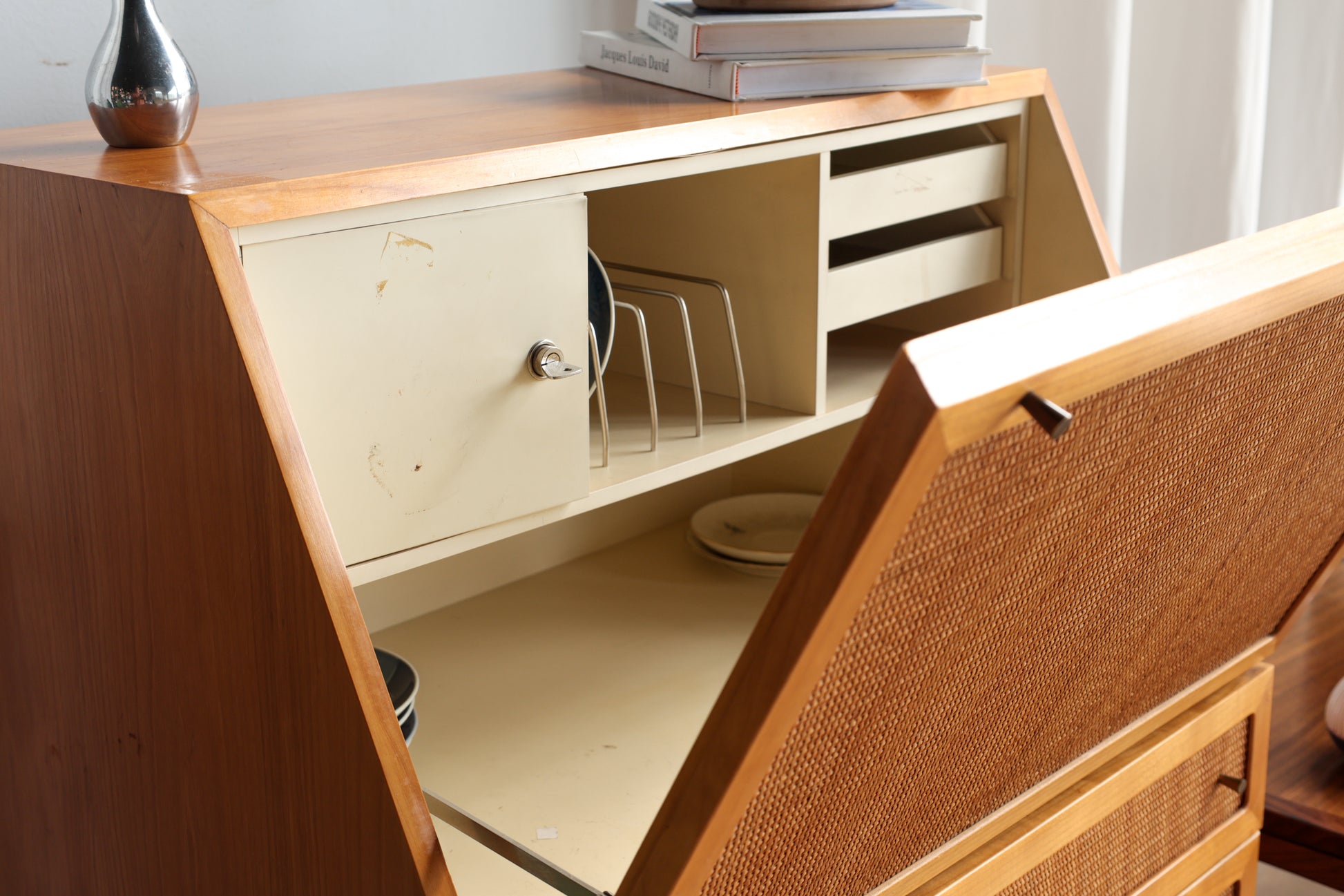 丹麥 柚木 藤編 復古 斜面 五斗櫃 OLDANMARK