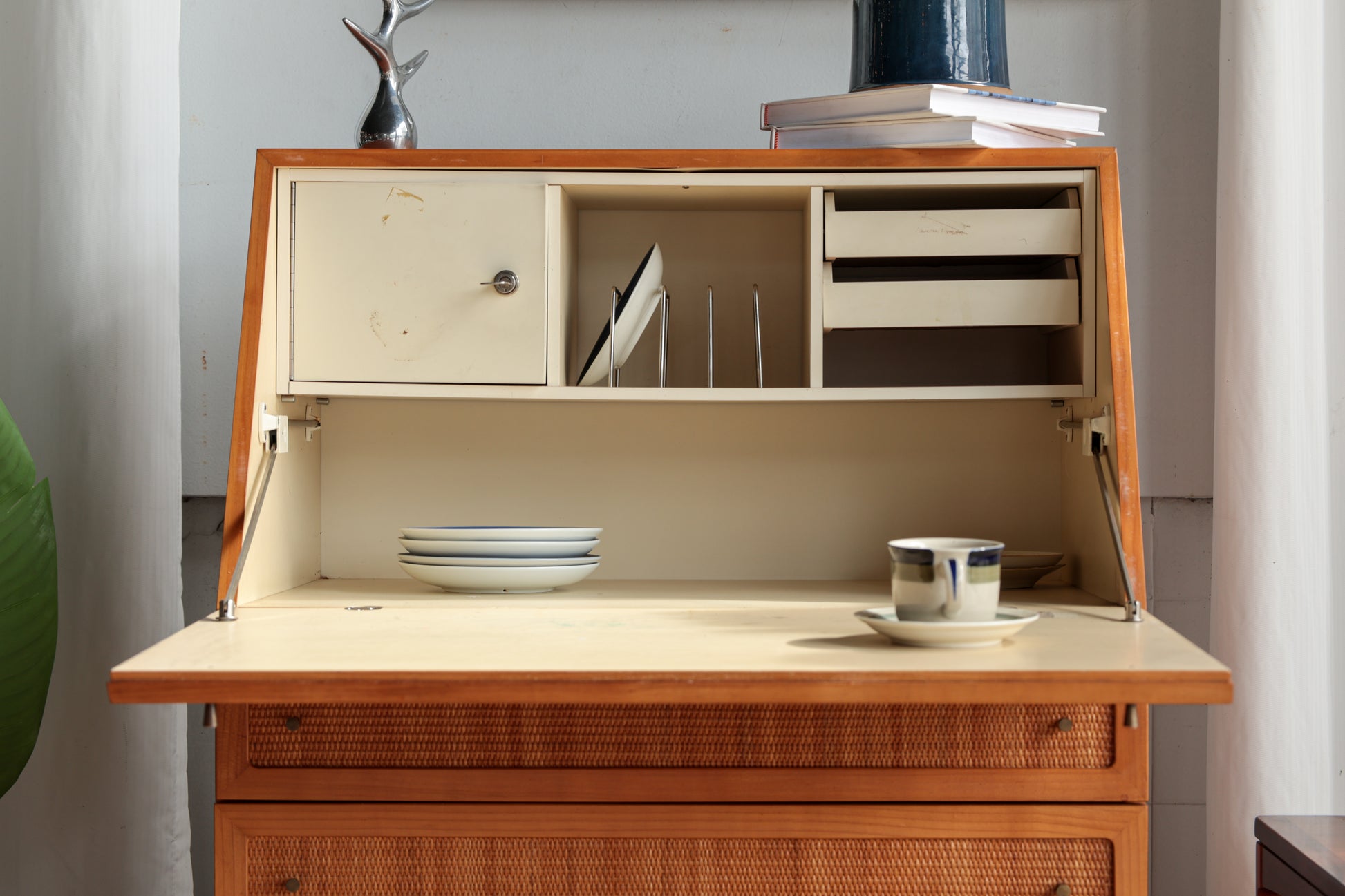 丹麥 柚木 藤編 復古 斜面 五斗櫃 OLDANMARK