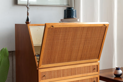 丹麥 柚木 藤編 復古 斜面 五斗櫃 OLDANMARK