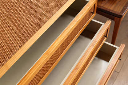 丹麥 柚木 藤編 復古 斜面 五斗櫃 OLDANMARK