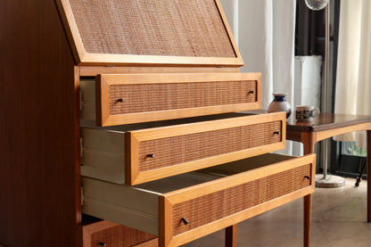 丹麥 柚木 藤編 復古 斜面 五斗櫃 OLDANMARK
