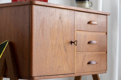 丹麥 柚木 A字腳 三抽 單門 邊櫃 OLDANMARK