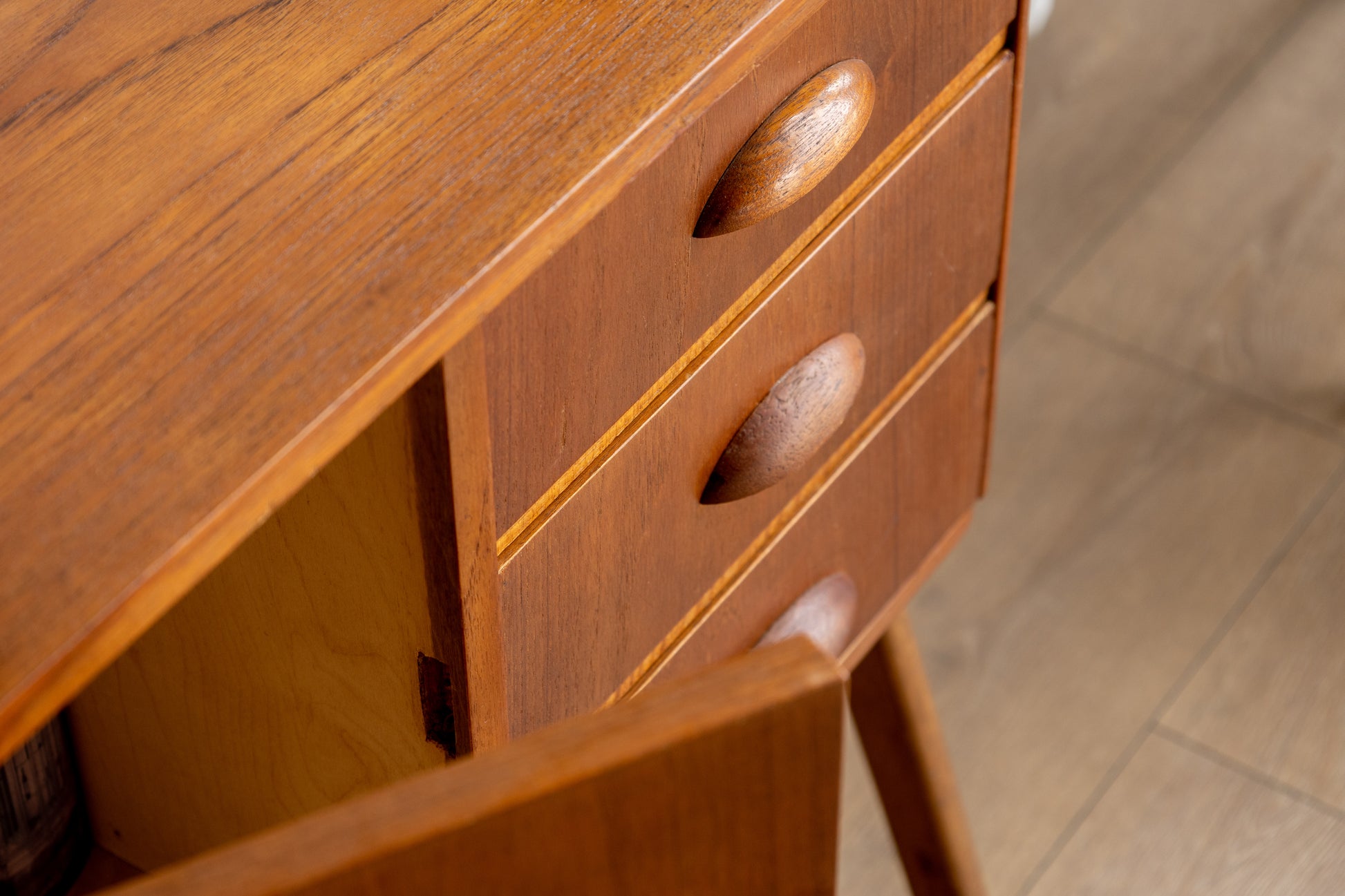 丹麥 柚木 A字腳 三抽 單門 邊櫃 OLDANMARK