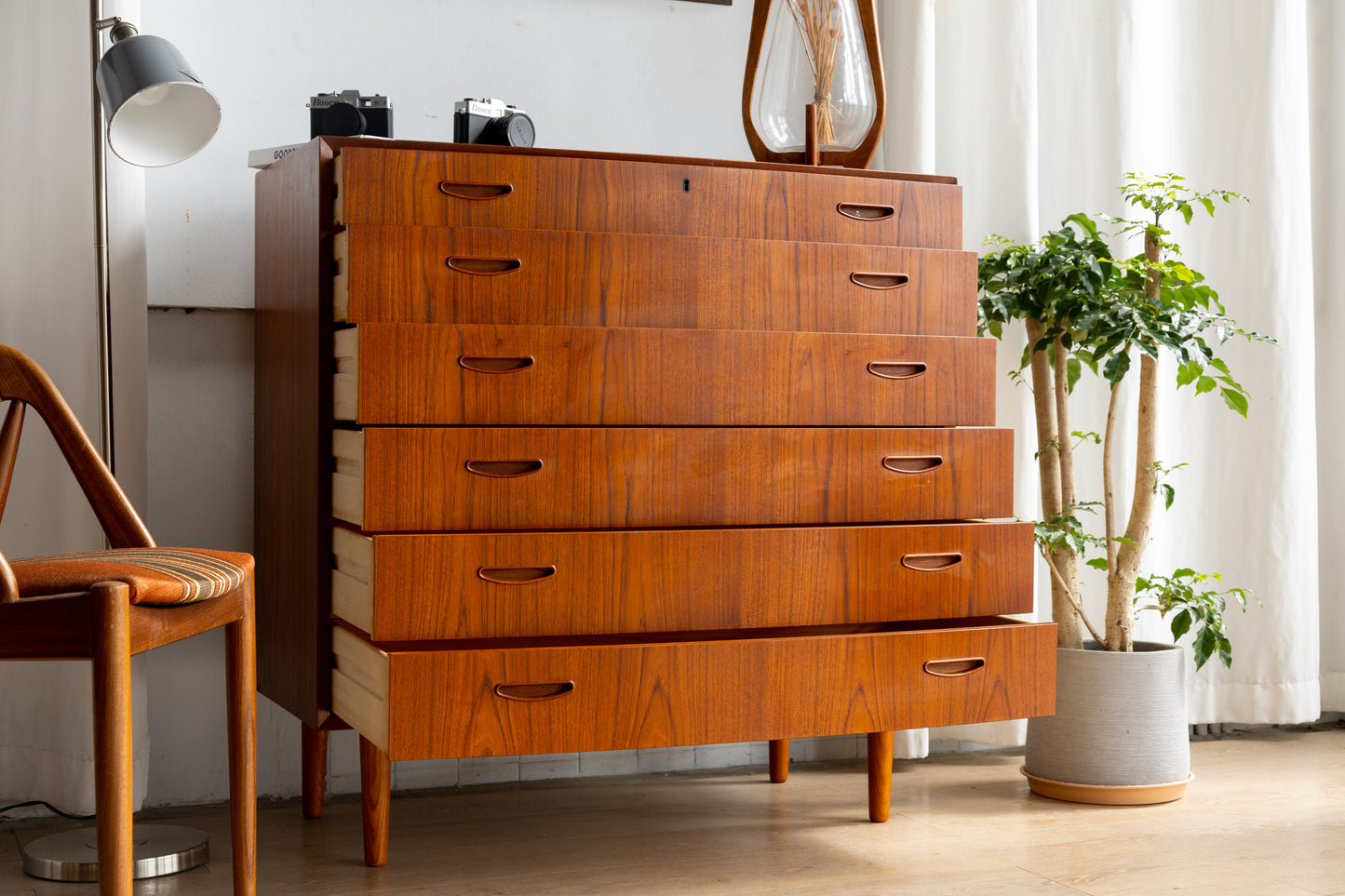 丹麥 現代風 柚木 六抽 高櫃 OLDANMARK