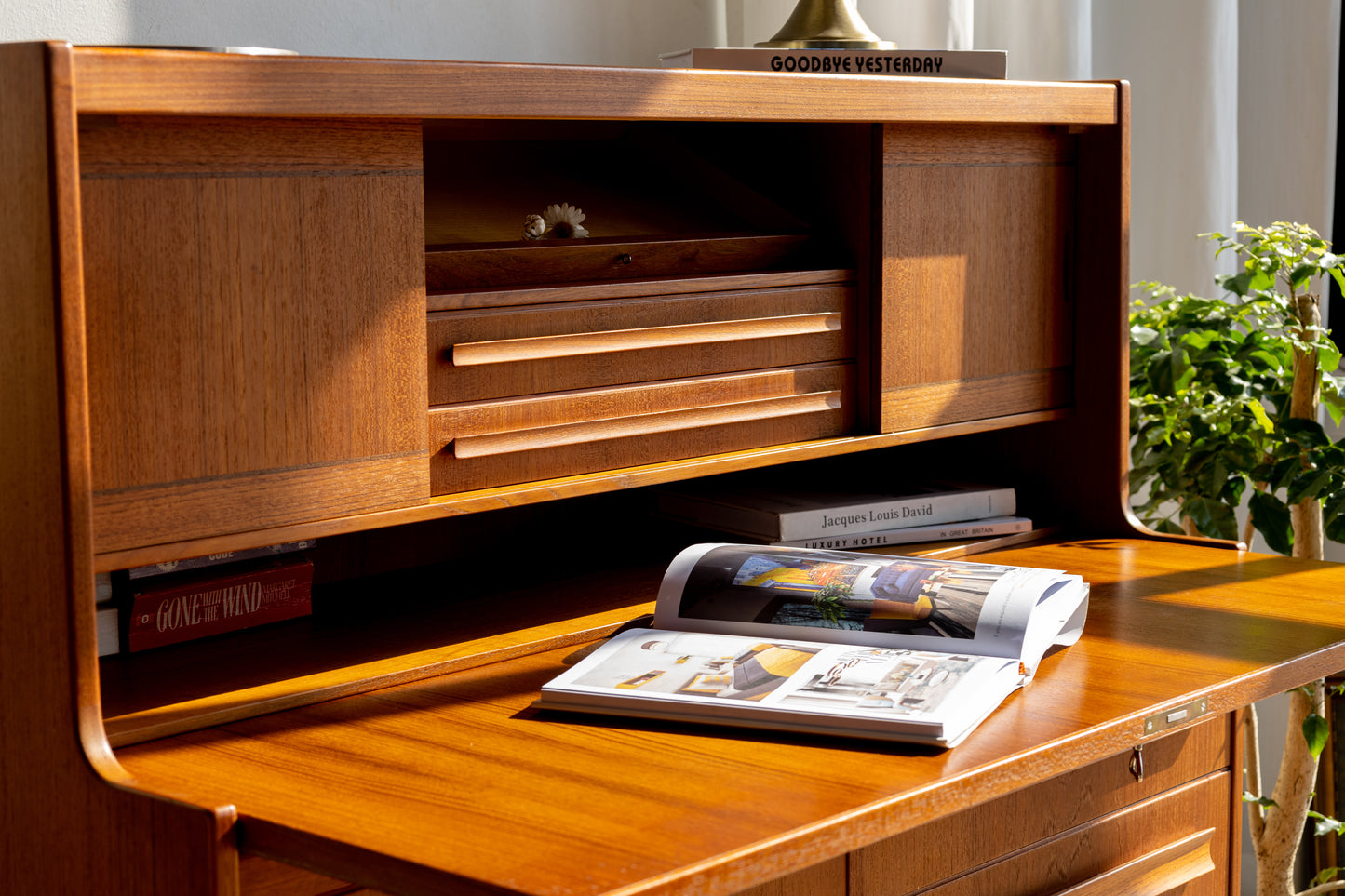 丹麥 現代風 柚木 六抽 下翻式 寫字櫃 OLDANMARK