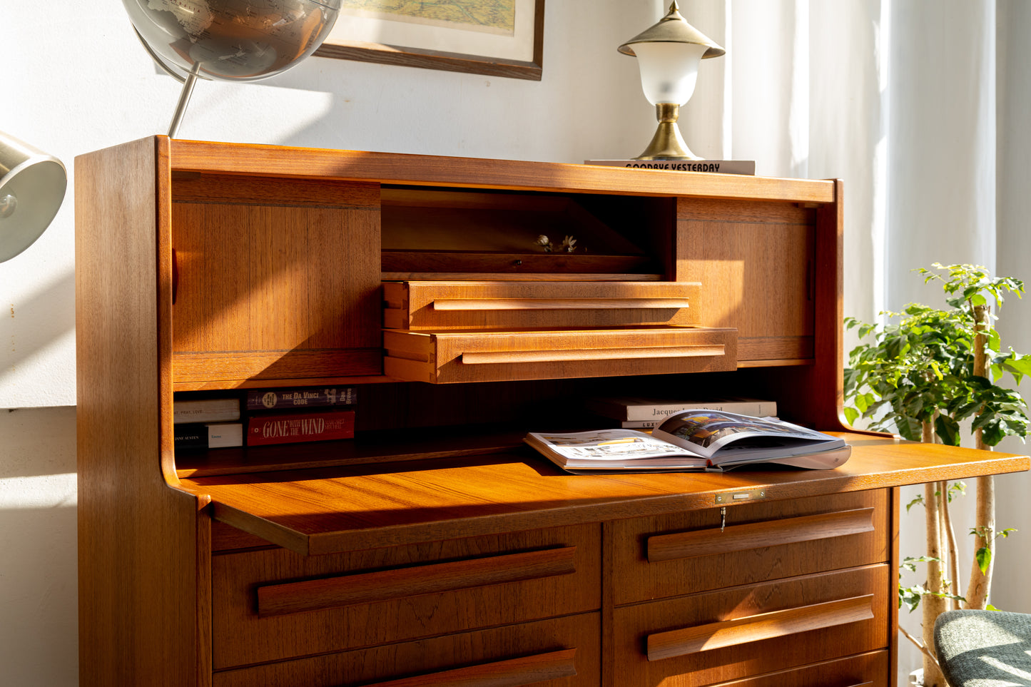 丹麥 現代風 柚木 六抽 下翻式 寫字櫃 OLDANMARK