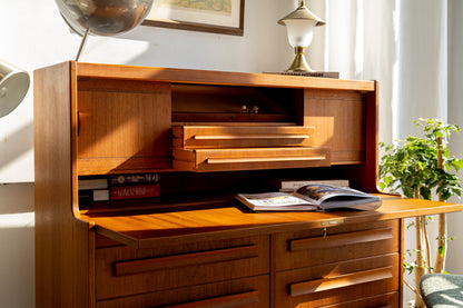 丹麥 現代風 柚木 六抽 下翻式 寫字櫃 OLDANMARK