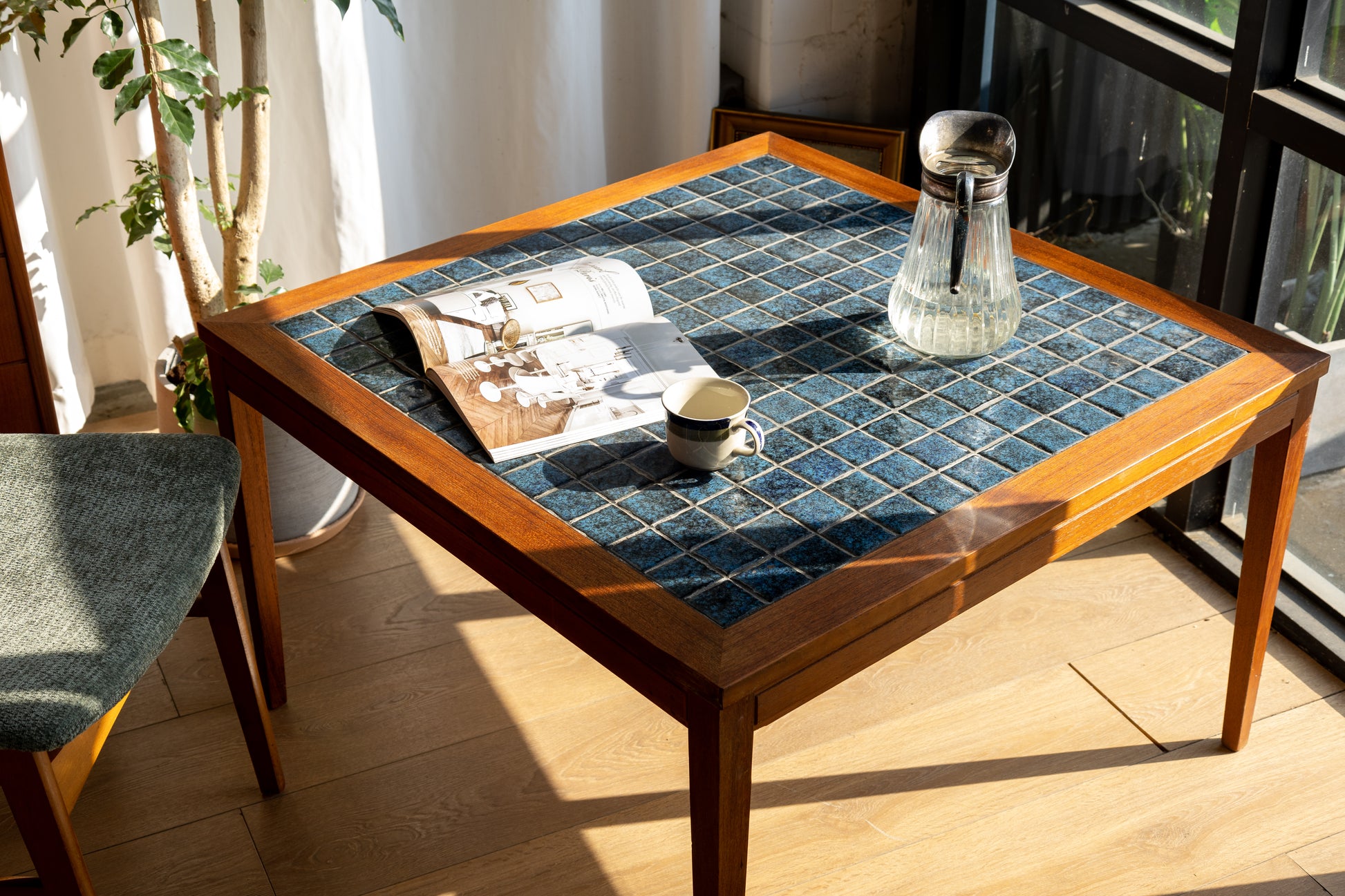 丹麥 柚木 藍色 馬賽克磁磚 邊桌 OLDANMARK