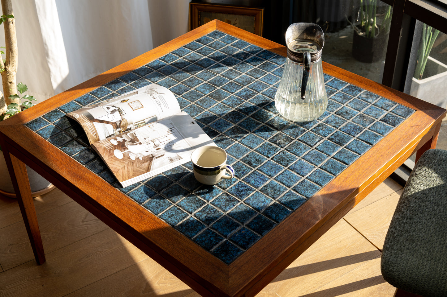 丹麥 柚木 藍色 馬賽克磁磚 邊桌 OLDANMARK