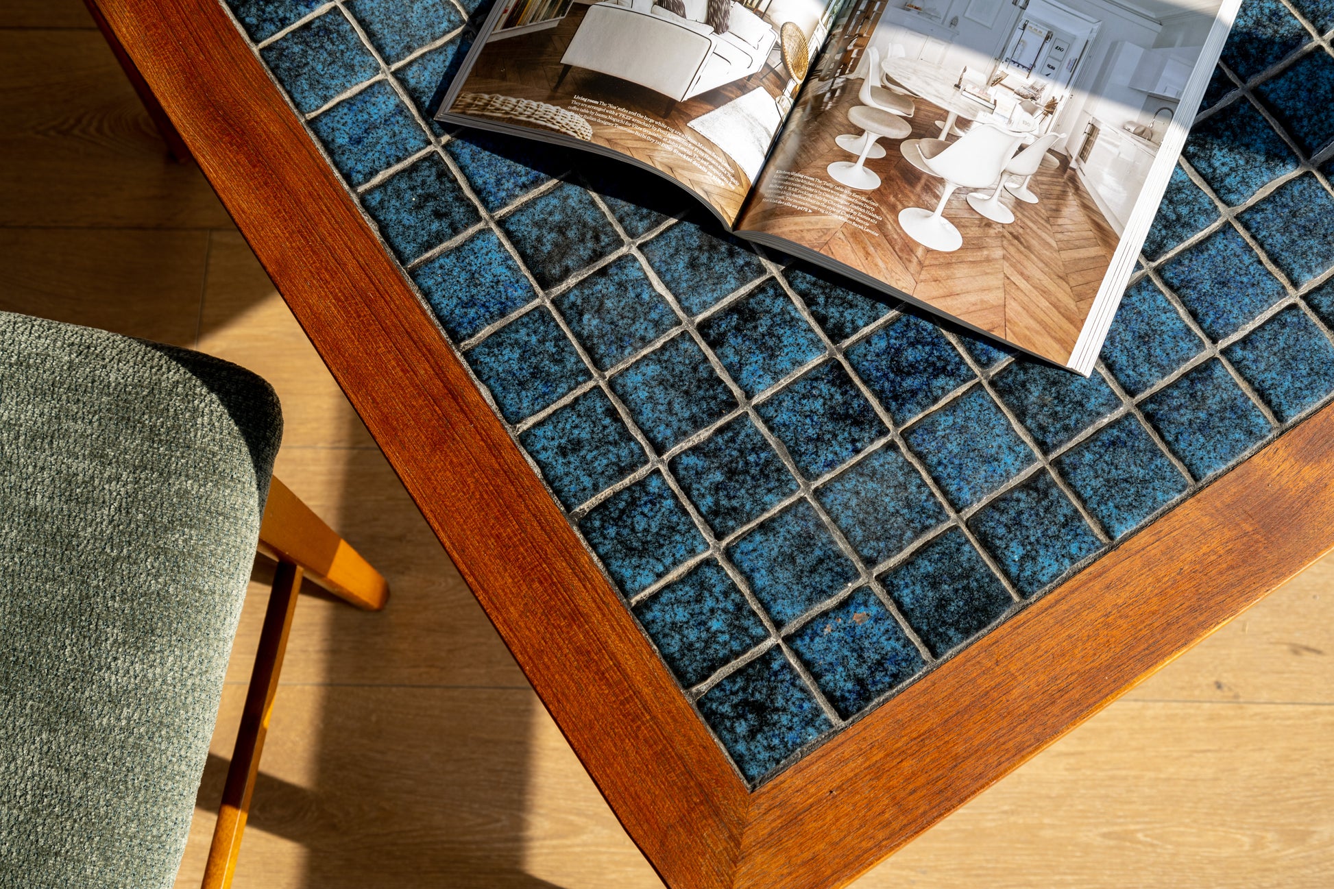 丹麥 柚木 藍色 馬賽克磁磚 邊桌 OLDANMARK