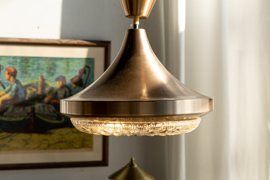 丹麥 復古 黃銅 壓花玻璃吊燈 OLDANMARK