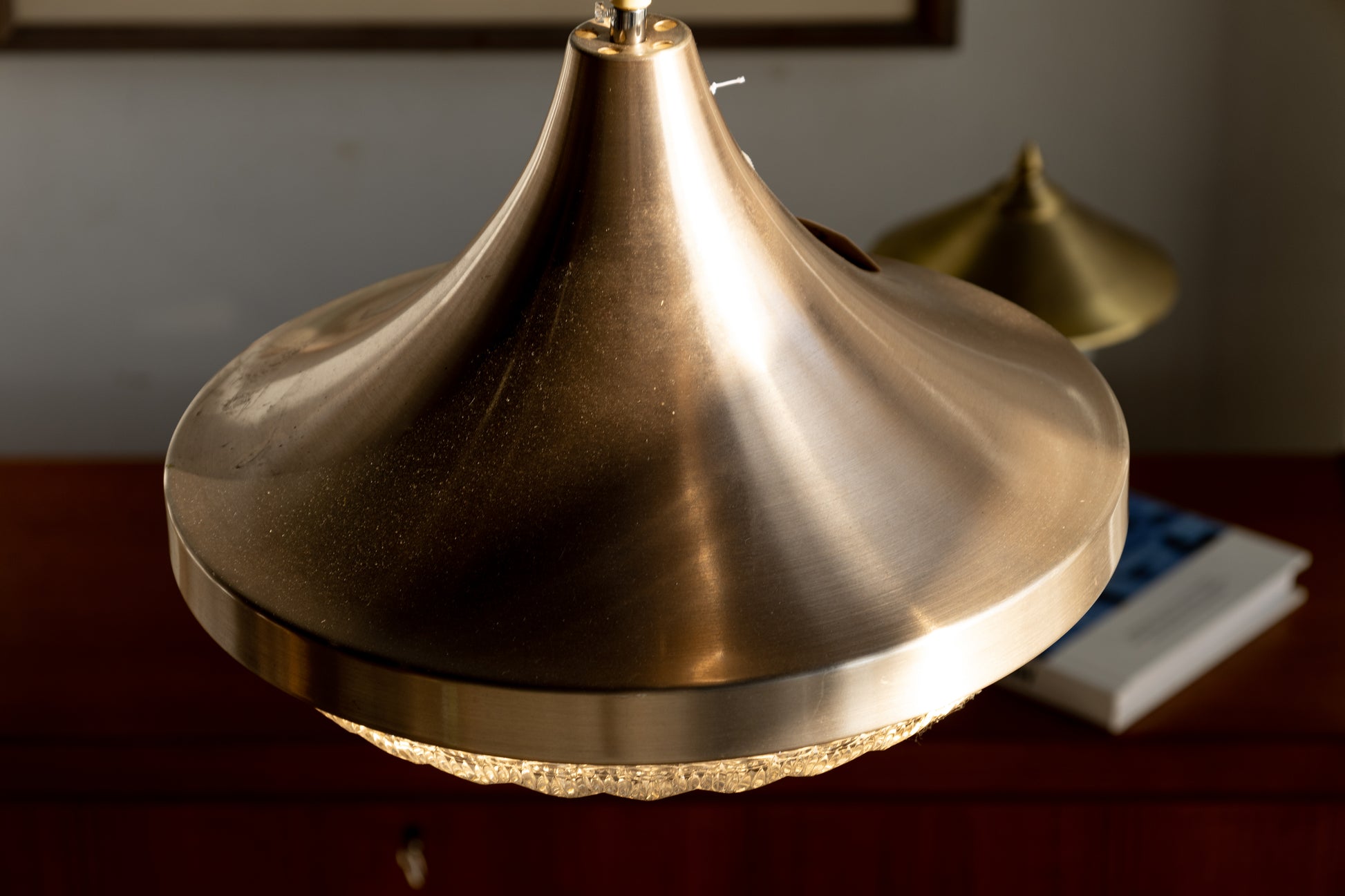 丹麥 復古 黃銅 壓花玻璃吊燈 OLDANMARK