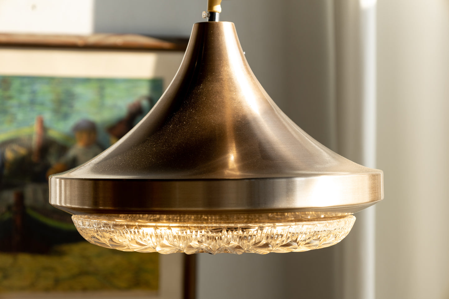 丹麥 復古 黃銅 壓花玻璃吊燈 OLDANMARK