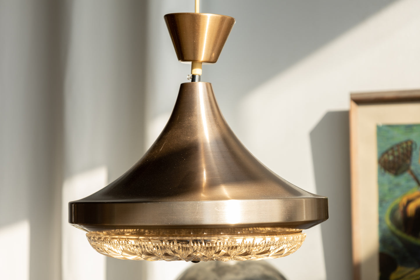 丹麥 復古 黃銅 壓花玻璃吊燈 OLDANMARK