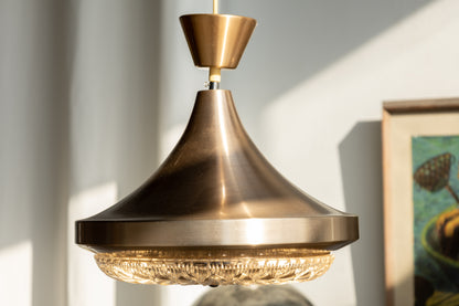 丹麥 復古 黃銅 壓花玻璃吊燈 OLDANMARK