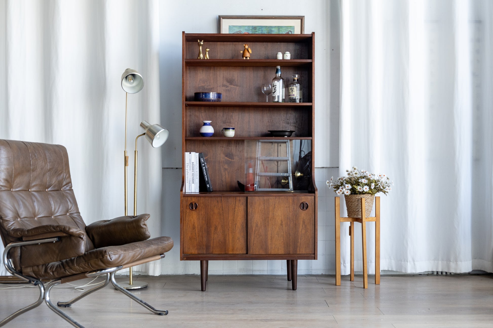 丹麥 玫瑰木 玻璃滑門 雙門 高櫃 OLDANMARK