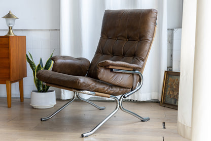 丹麥 現代風 鋼管 皮革 高背休閒椅 OLDANMARK