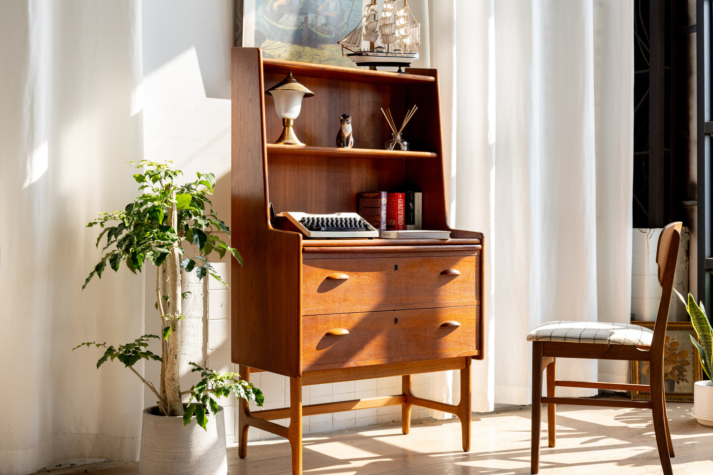 丹麥 現代風 柚木 雙層 寫字櫃 OLDANMARK