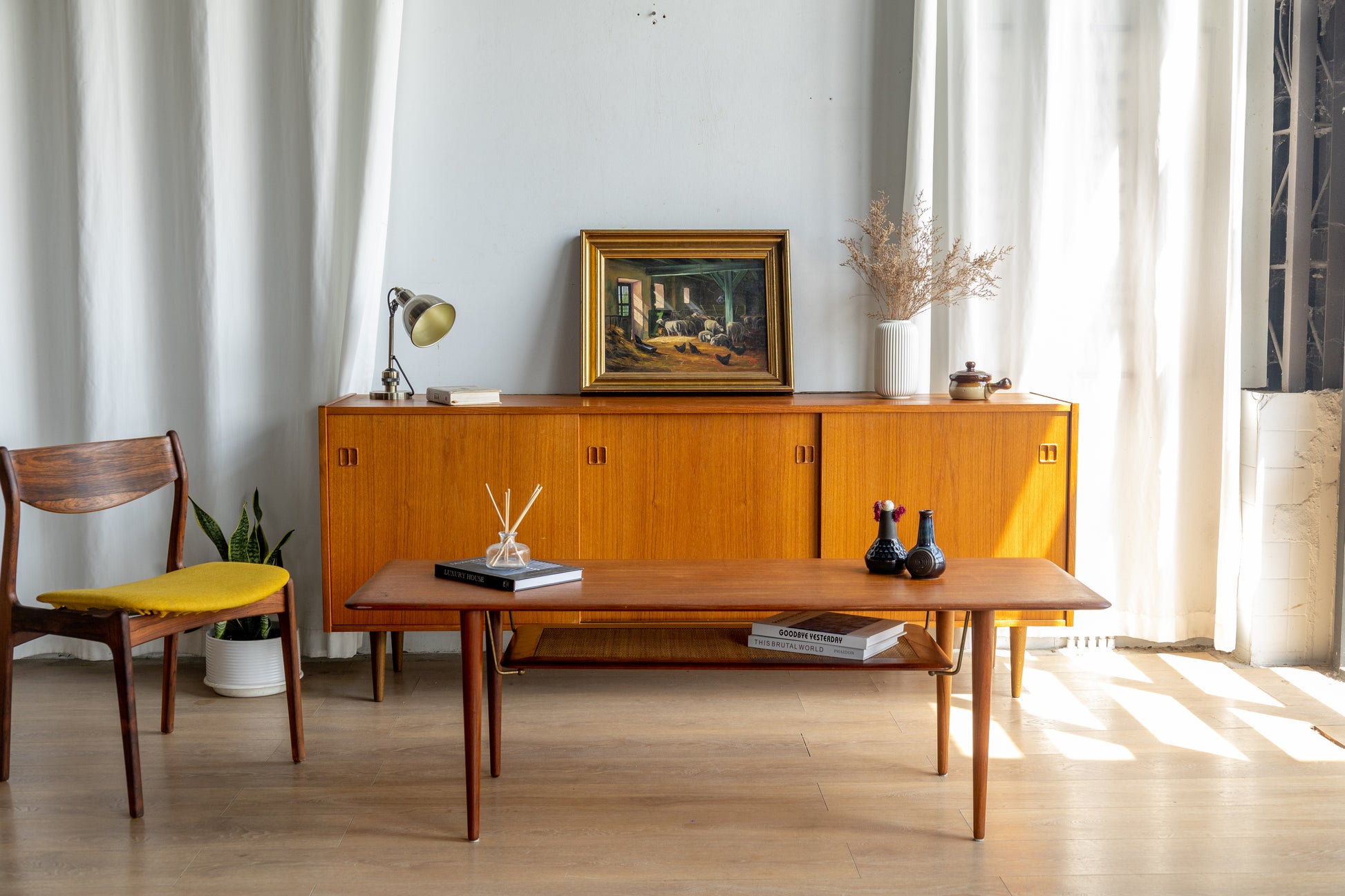 Peter Hvidt & Orla Mølgaard-Nielsen｜France & Son 柚木懸浮藤編層架咖啡桌 OLDANMARK