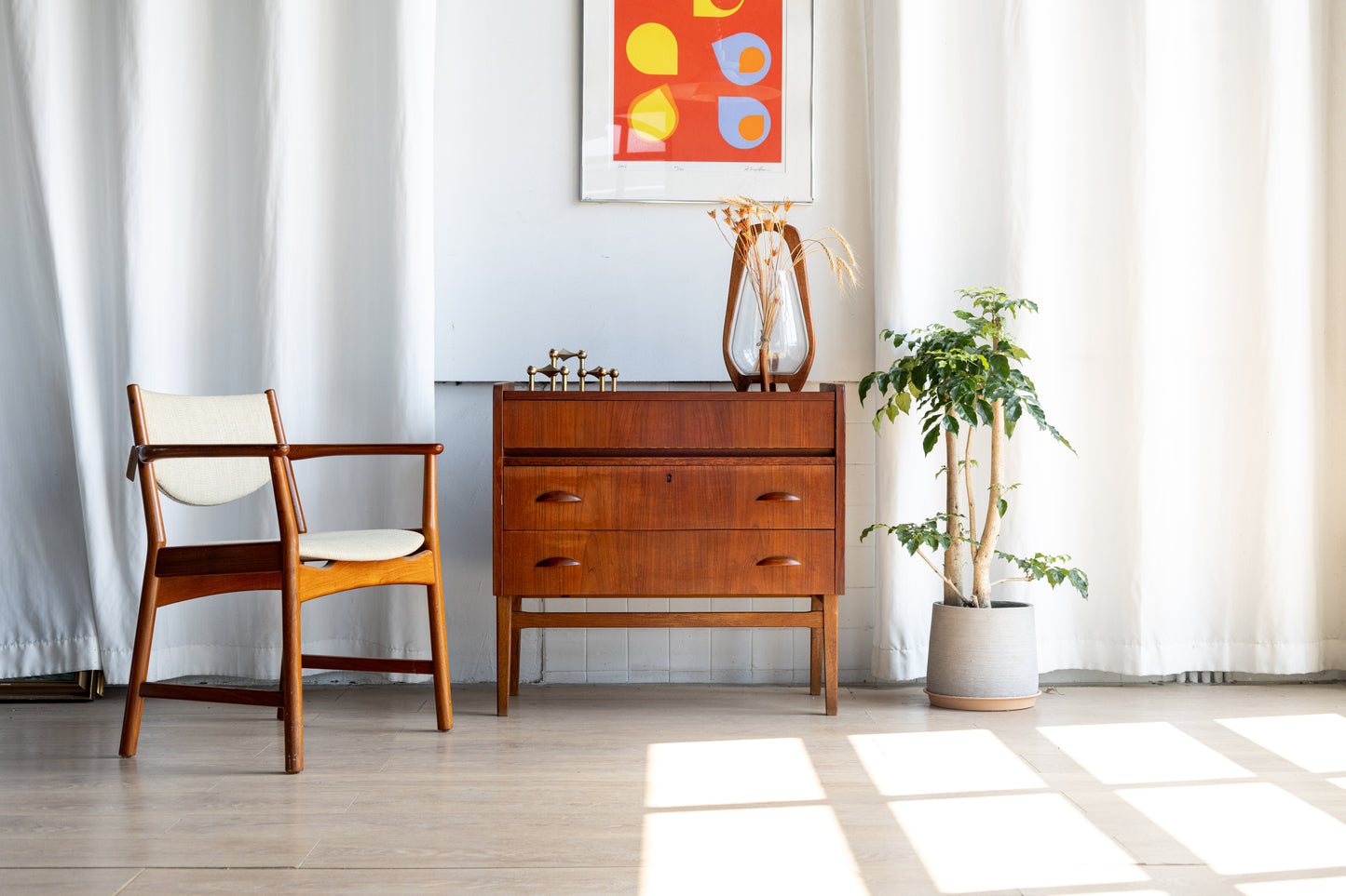 丹麥 柚木 上翻式 鏡面 化妝 寫字櫃 OLDANMARK