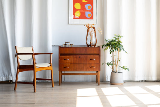 丹麥 柚木 上翻式 鏡面 化妝 寫字櫃 OLDANMARK