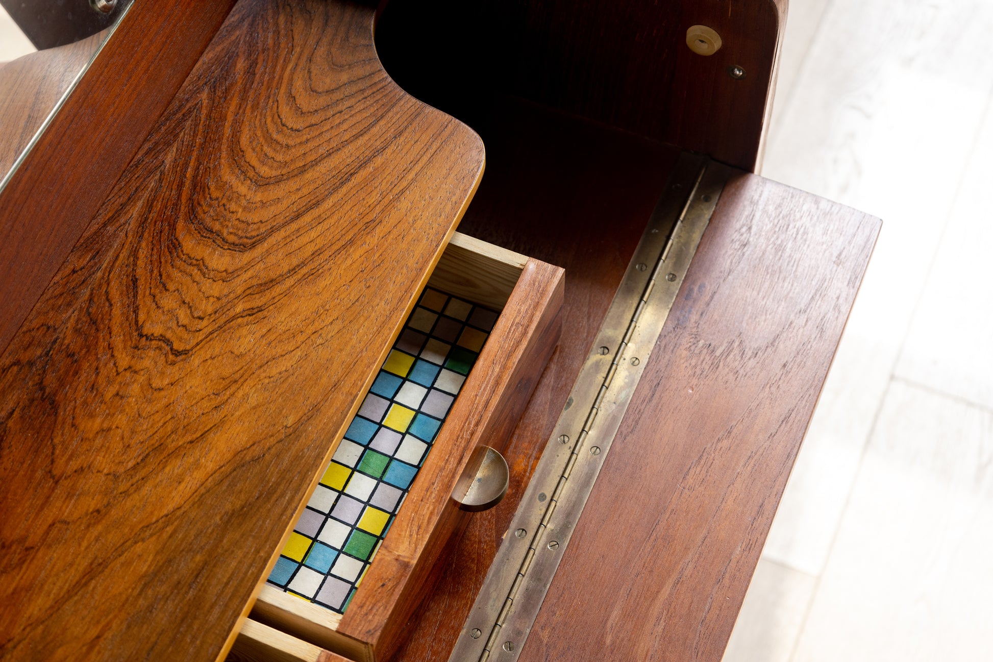 丹麥 柚木 上翻式 鏡面 化妝 寫字櫃 OLDANMARK