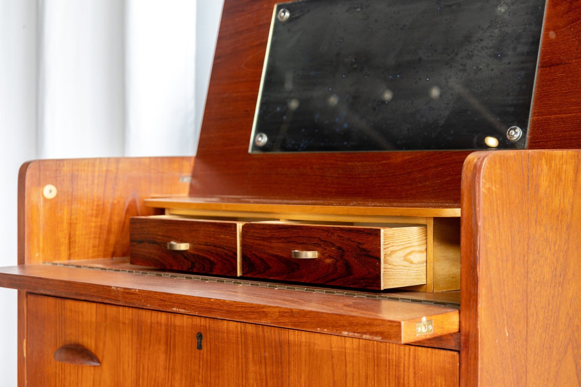 丹麥 柚木 上翻式 鏡面 化妝 寫字櫃 OLDANMARK