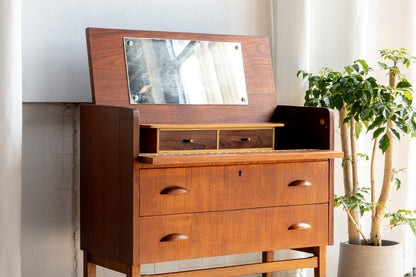 丹麥 柚木 上翻式 鏡面 化妝 寫字櫃 OLDANMARK