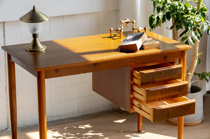 丹麥 柚木 單邊 懸掛抽屜 書桌 OLDANMARK