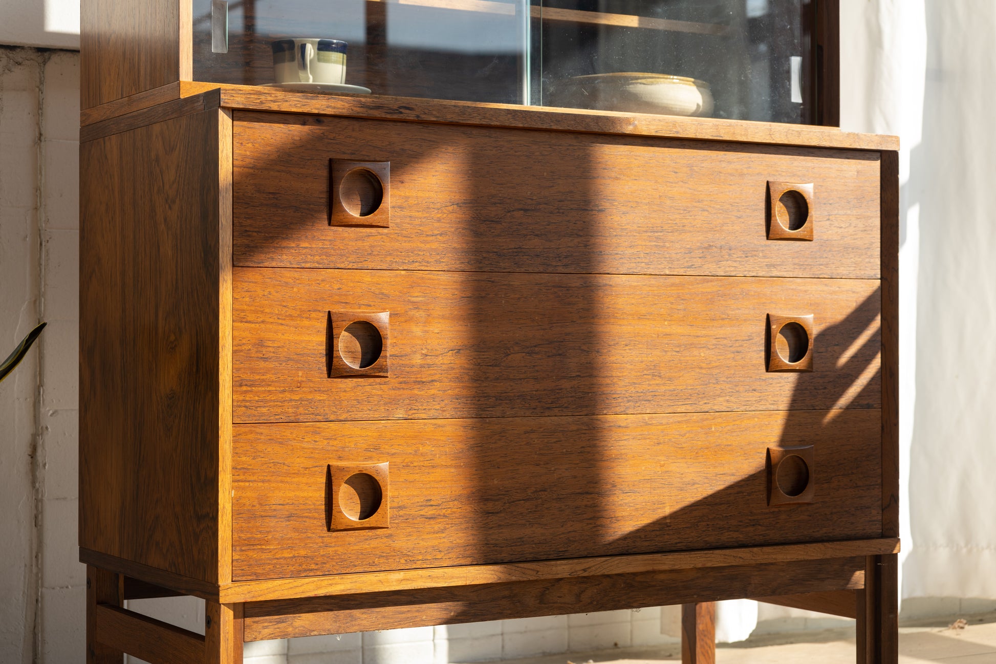 丹麥 玫瑰木 兩件式 玻璃 展示櫃 OLDANMARK