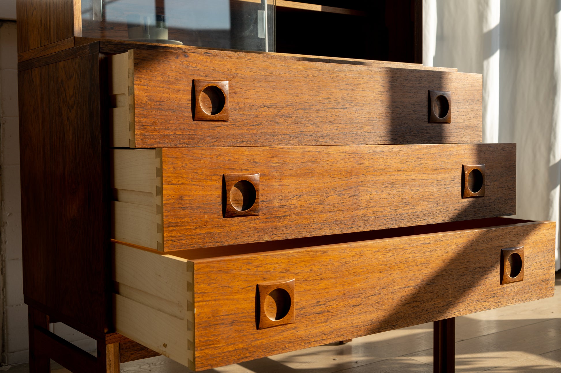 丹麥 玫瑰木 兩件式 玻璃 展示櫃 OLDANMARK