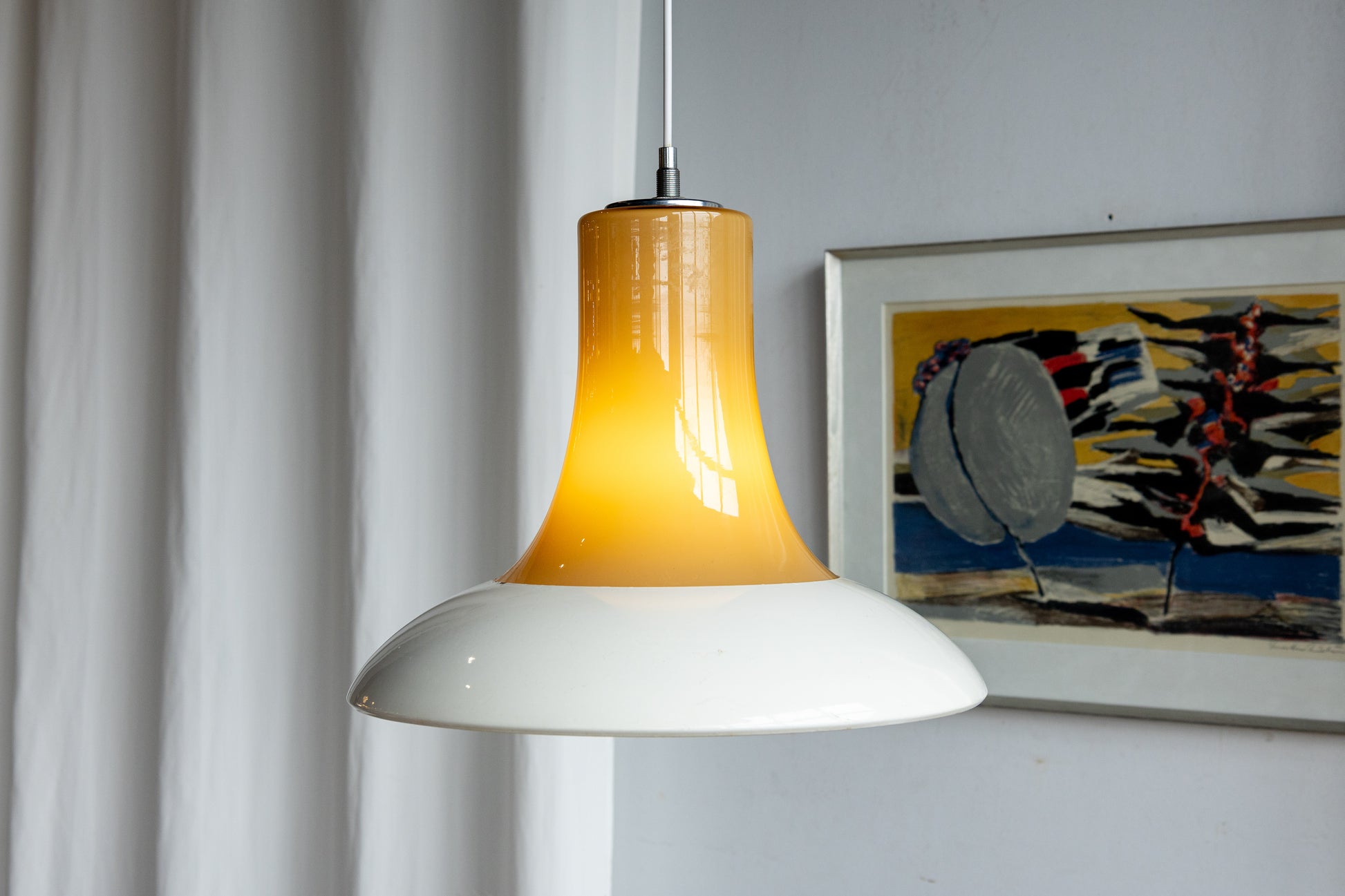 Wiktor Berndt Flygsfors 琥珀套色玻璃 吊燈 OLDANMARK