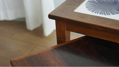 丹麥 玫瑰木 風巢瓷磚 三連桌