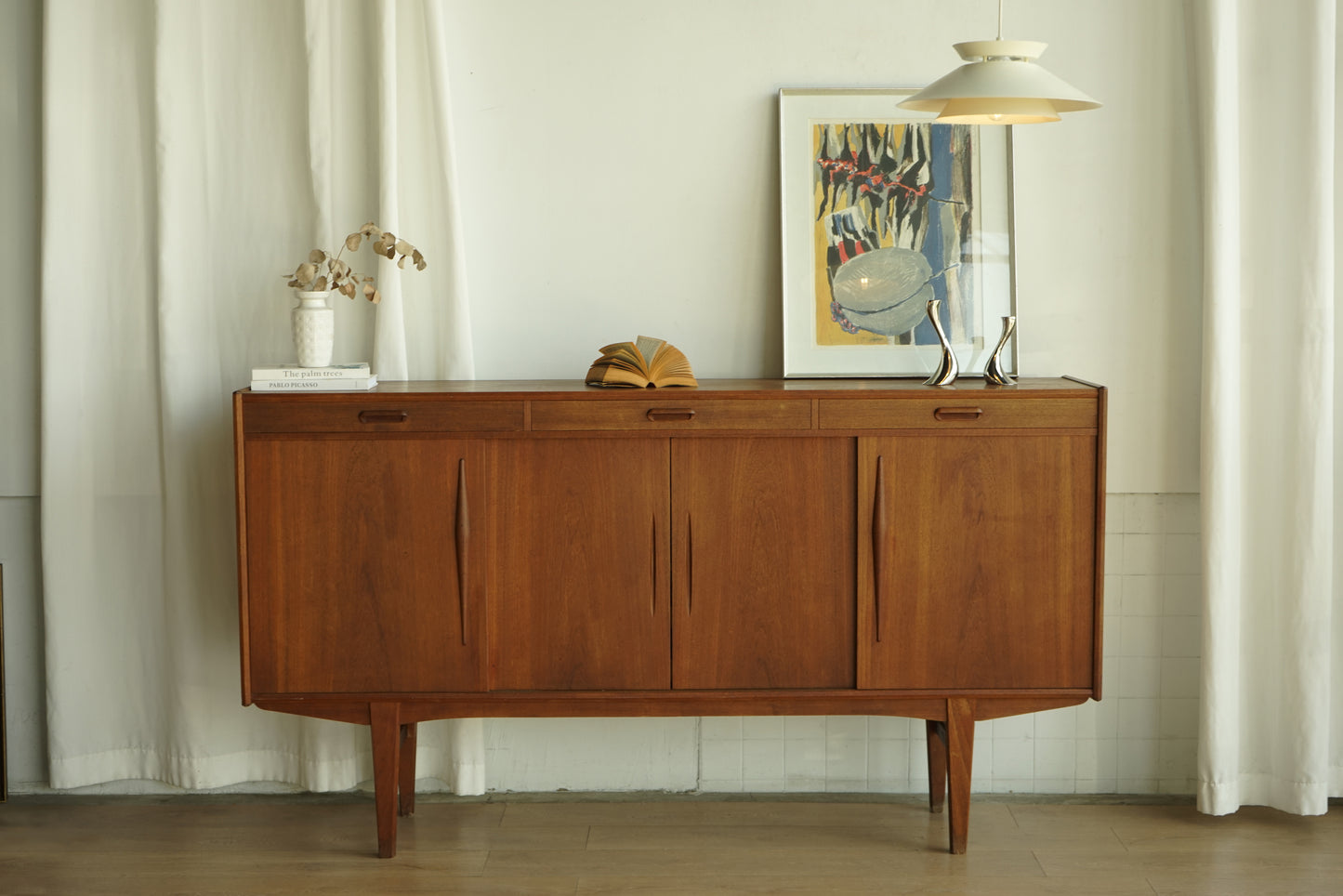 丹麥 柚木 四門 高腳 餐邊櫃