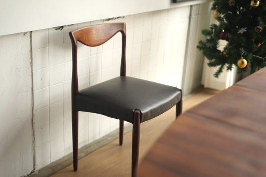 丹麥 黑色皮革 玫瑰木餐椅